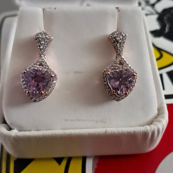 Jewelry - Amethyst and Natural White Zircon Accented Earrings.